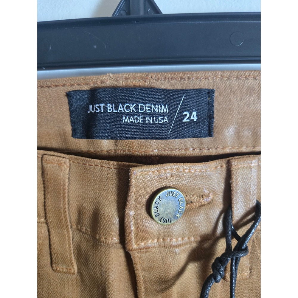 Just Black Denim Coated Cropped Kick Flare Jeans Size 24 Camel Tan BP393J-C NWT - Picture 5 of 10